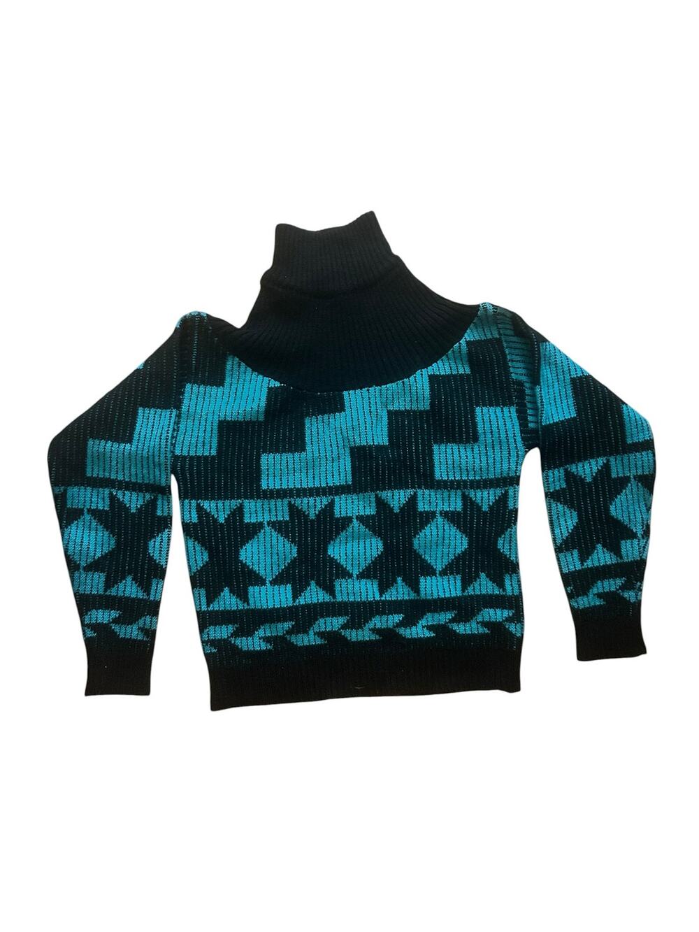 Vintage Obermeyer Wool Ski Sweater Womens Small Geometric Turtleneck 90s